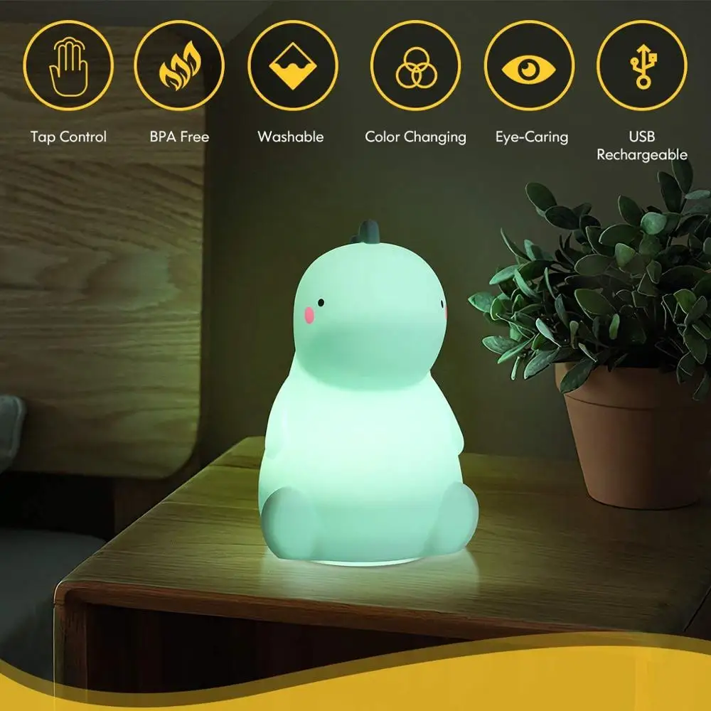 

Dinosaur Night Light for Kids Cute Colorful Silicone Baby Nursery Light with Touch Sensor LED Beside Lamp for Toddler's Room