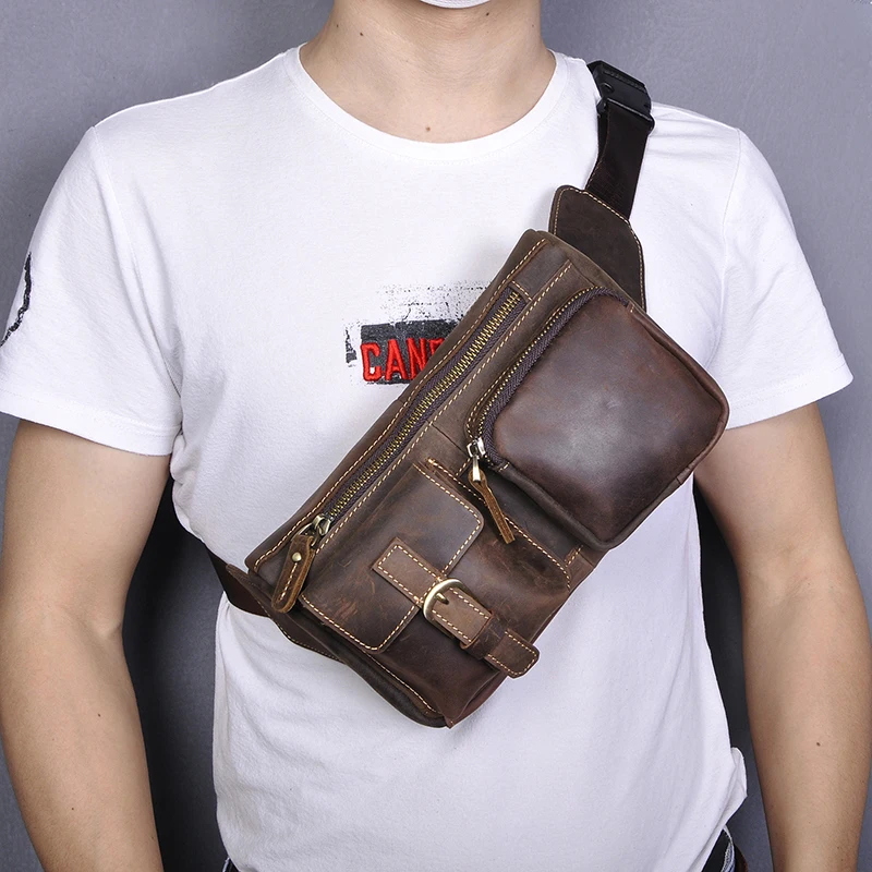 Модная качественная кожаная мужская сумка-слинг через плечо дизайнерская