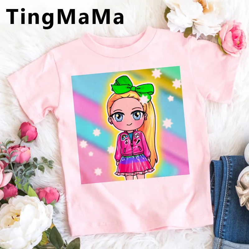Забавная футболка Jojo Siwa Детская летняя Kawaii с графическим рисунком Милая модная