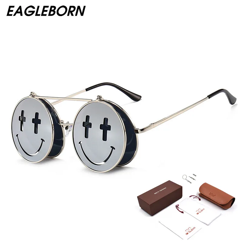 

Luxury Metal Sunglasses Women Men punk Sun Glasses Ladies Shades Gradient Eyewear UV400 Colored Goggles Smiley RYXGLS40