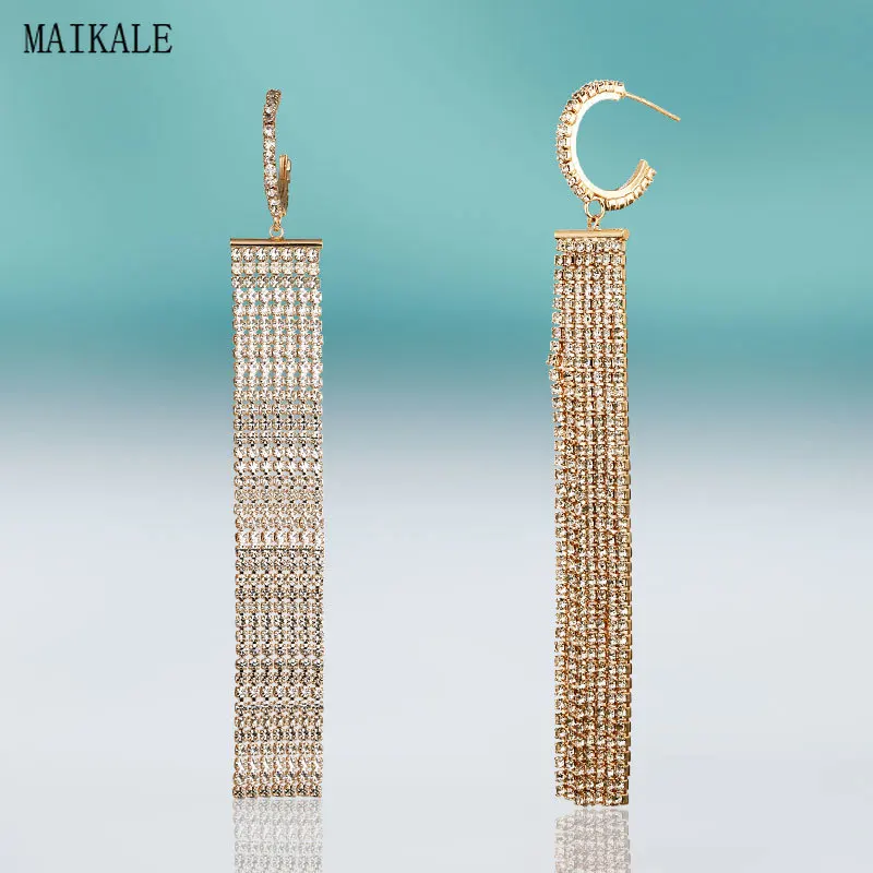 Женские длинные серьги кисточки MAIKALE классические золотистые медные с