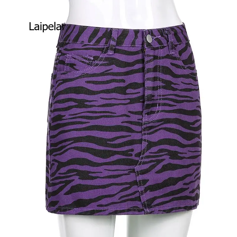 

Animal Stripe Pattern Short Skirt Women 2021 New Fashion Printing Denim Leisure A-Line Skirt for Girl School Wear