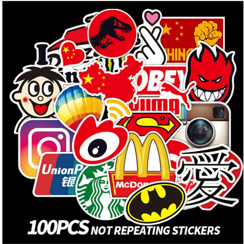 Fashion Brand-100pc 100 шт логотип Tide модный бренд граффити наклейка s гитара ноутбук Macbook чашка для воды багаж Холодильник Скейтборд наклейка с велосипедом на стену Наклейка - Цвет: Fashion Brand-100pc