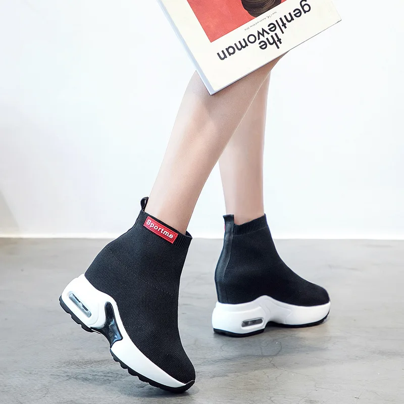 Сапоги носки вязаные сапоги на танкетке модная обувь высоком каблуке коллекция