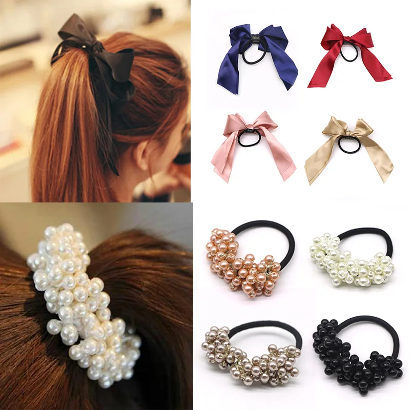 

Elastic Rubber Band Rope Girls Scrunchie Ponytail Holder Pearl Beads Women Hair Bands Ties Accessories for Women Girls Ladies