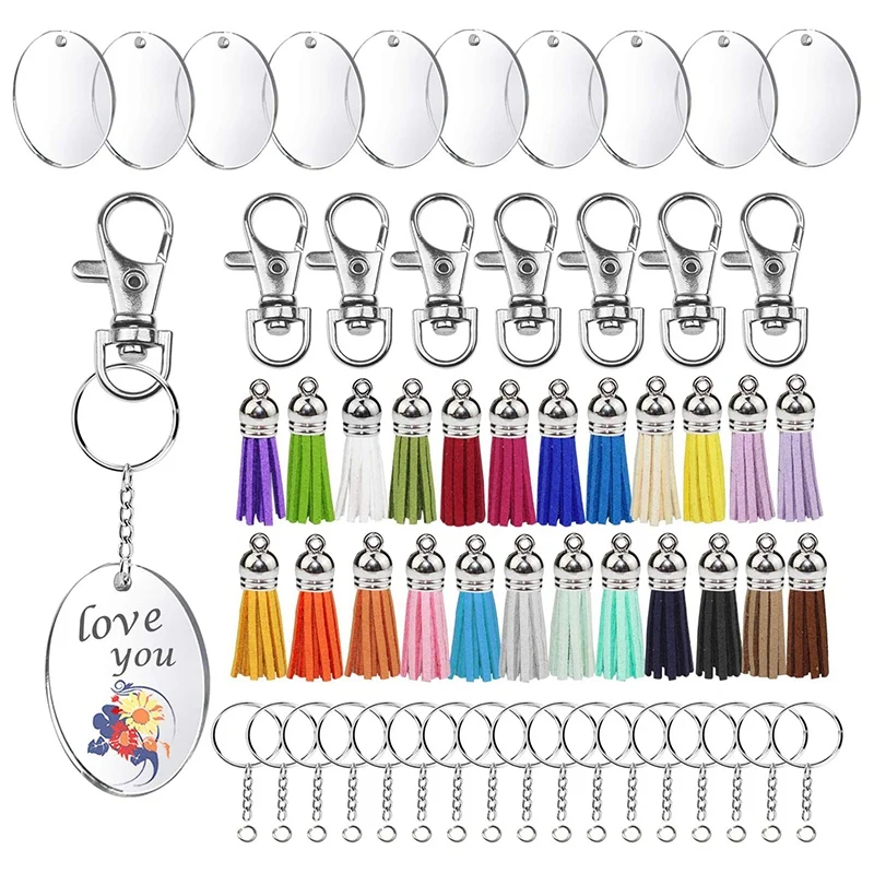 

220Pcs Keychain Tassels Set Acrylic Clear Circle Discs with Swivel Snap Hooks and Key Chains for DIY KeyChains Charms