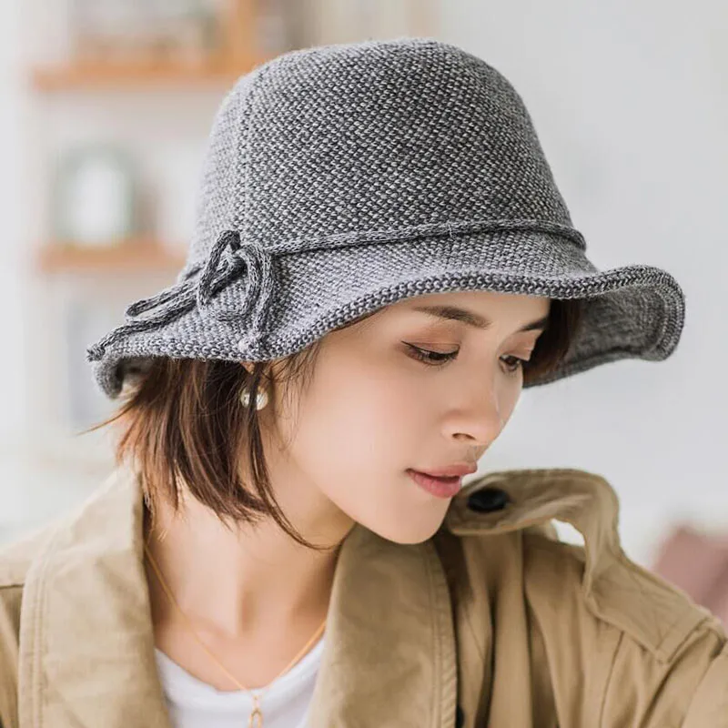 SUOGRY/Осенняя шляпа-ведро элегантные зимние женские вязаные шапки для рыбака