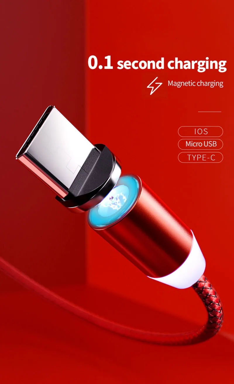 1 м Магнитный Micro USB кабель для быстрой зарядки iPhone samsung кабель для передачи данных Магнитный кабель для зарядки usb type C 3A кабель для мобильного телефона