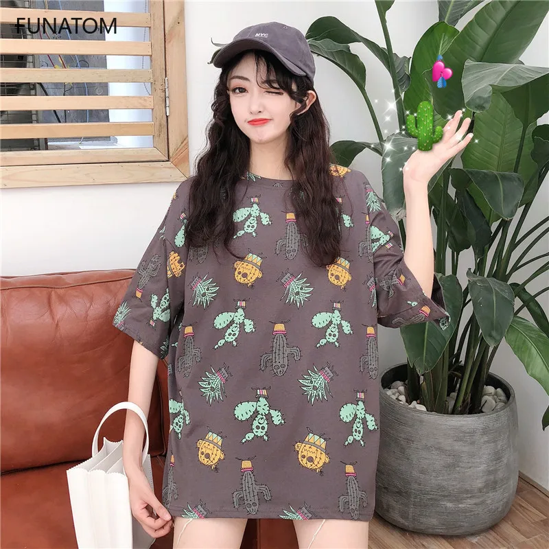 Летняя Хлопковая женская футболка с принтом кактуса козы коротким рукавом