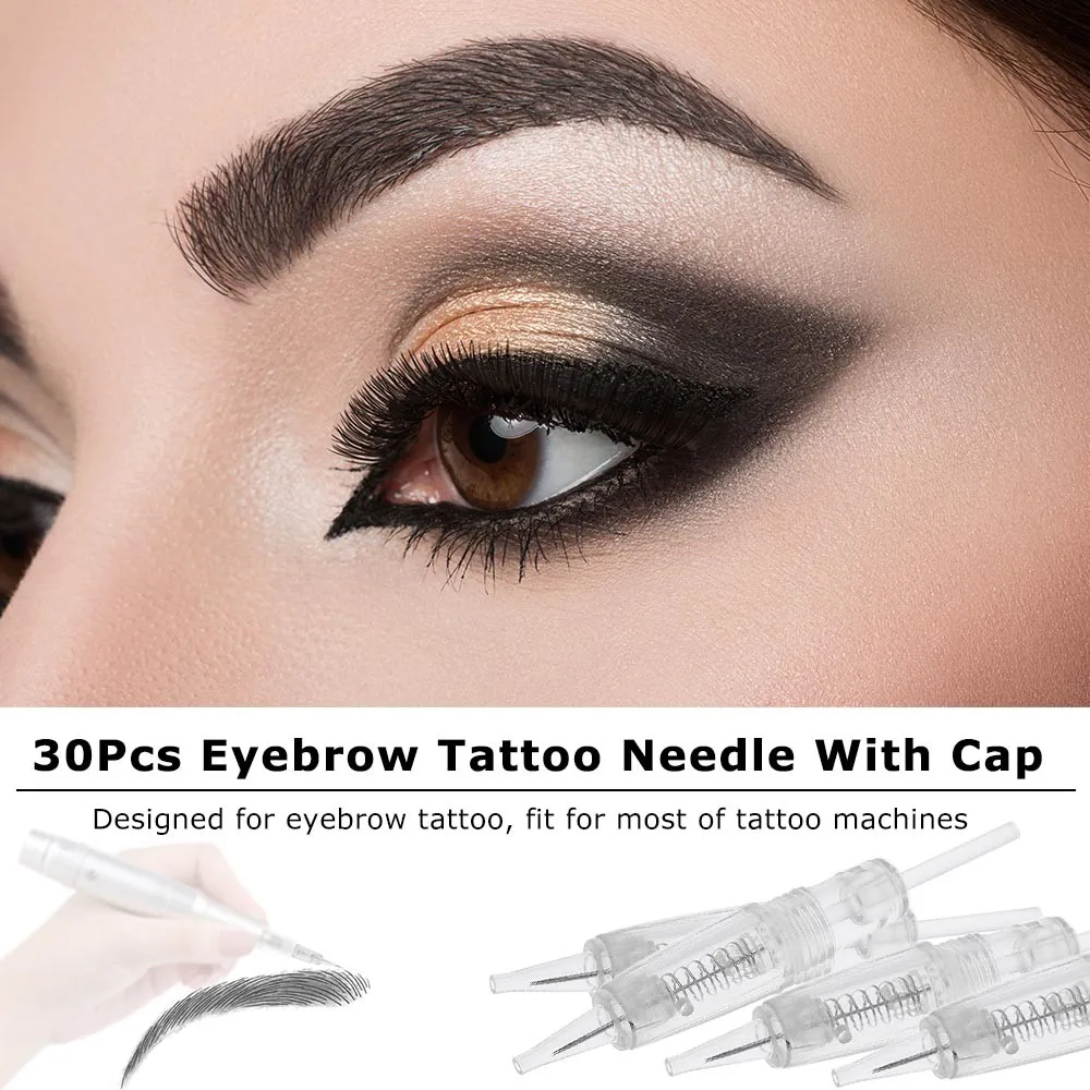 

30Pcs Eyebrow Tattoo Needle With Cap Disposable Sterilized Tattoo Needle for Tattoo Pen Machine Microblading Pen For Eyebrows