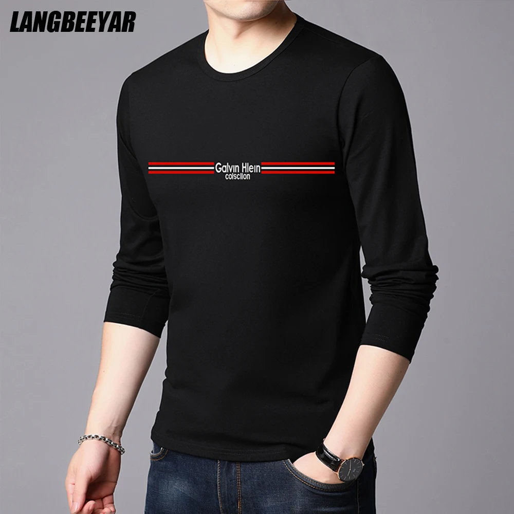 

Top Quality 2021 New Fashion Brand t Shirt For Men Black Plain 95% Cotton 5% Spandex O Neck Long Sleeve Tops Casual Men Clothes