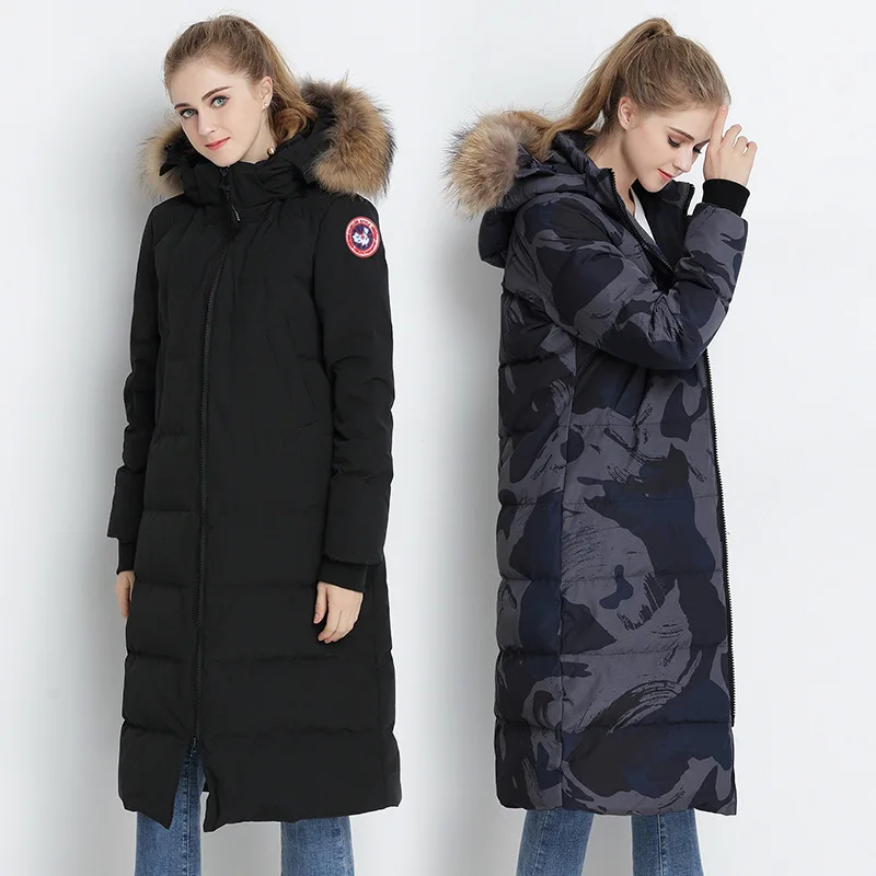 Blue Tcyeek/зимнее пуховое пальто женская брендовая одежда корейская длинная куртка-пуховик на утином пуху плотное теплое пальто с капюшоном из меха енота Hiver 8726 - Цвет: Blue