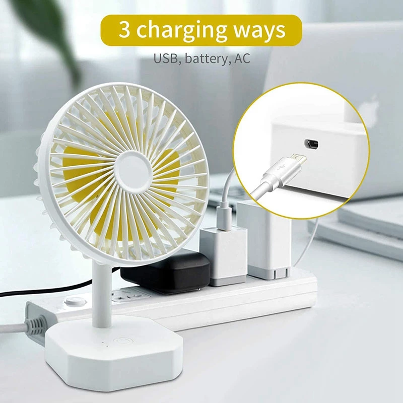 

Small Desk Fan USB Quiet Battery Powered Fan with Adjustable Head, 3 Speeds, Noiseless Portable Fan Rechargeable Fans