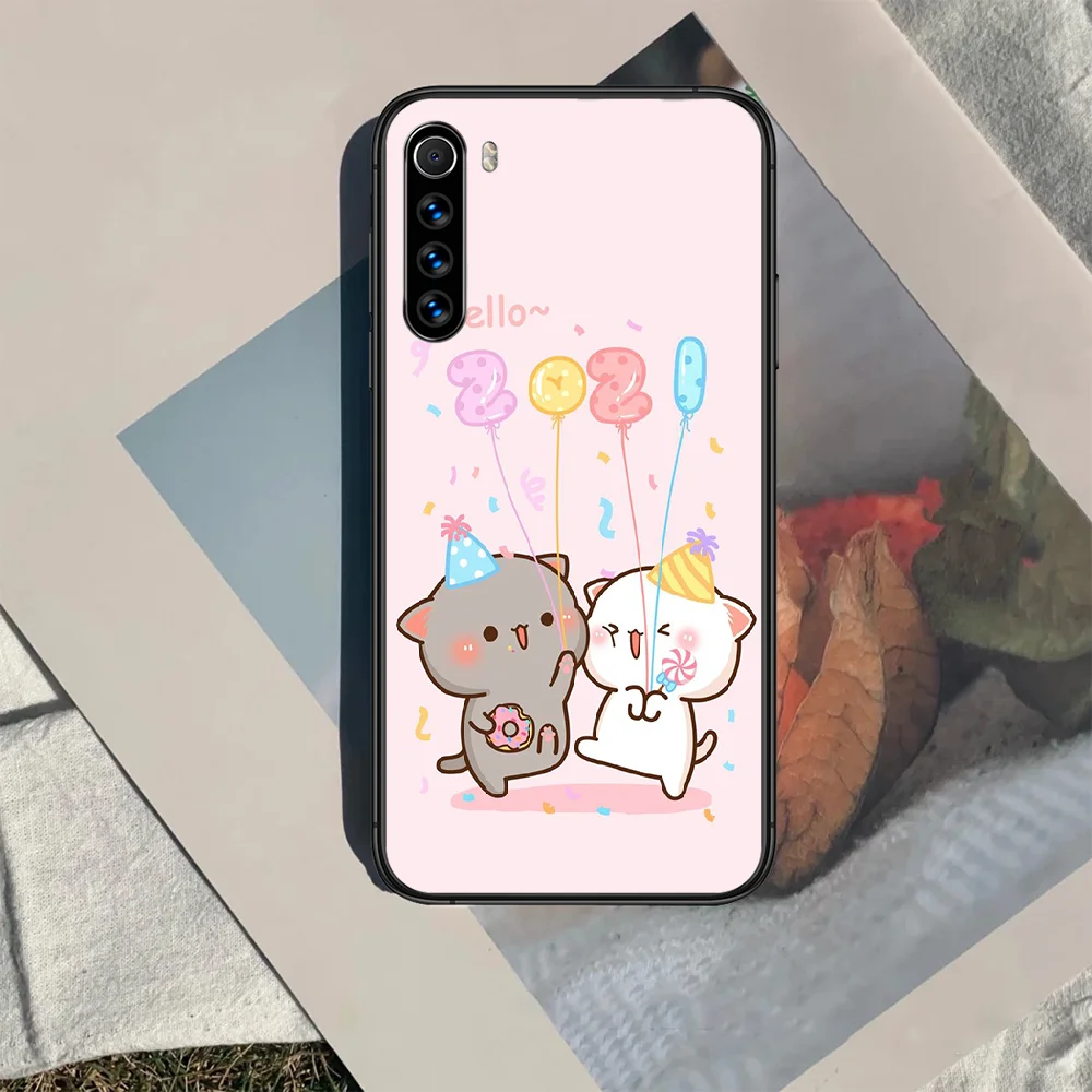

cute cartoon Peach cat Phone Case For XIAOMI Redmi Note 5 7 8 T 9 6A 7A 8A 9S K 20 30 Pro black Shell 3D Cover Painting Etui Tpu