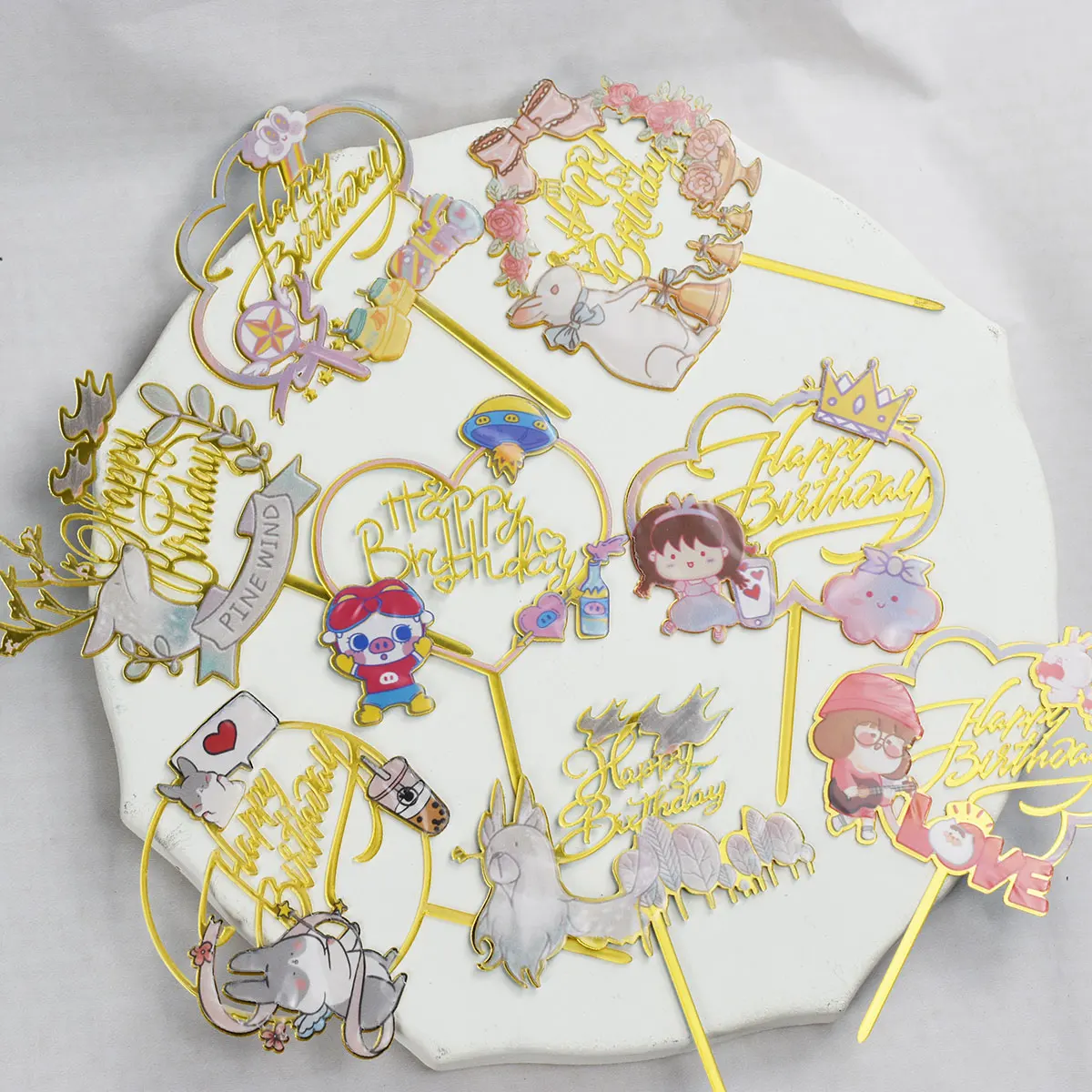 

Cartoon Animal Acrylic Baby Shower One Years Old Cake Topper Baking Dessert Dress Up Happy Birthday Party Decorations Supplies