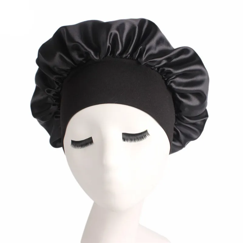 Women Sleeping Caps Bathroom Satin Solid Color Stretch Bonnets Hair Hat for Daily Use and Beauty