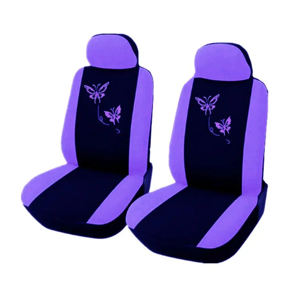 Purple 4Pcs Чехол на сиденье автомобиля фиолетовый розовый Бабочка вышивка Подходит для женщин 4 шт. 9 шт. набор композитная губка внутри - Название цвета: Purple 4Pcs