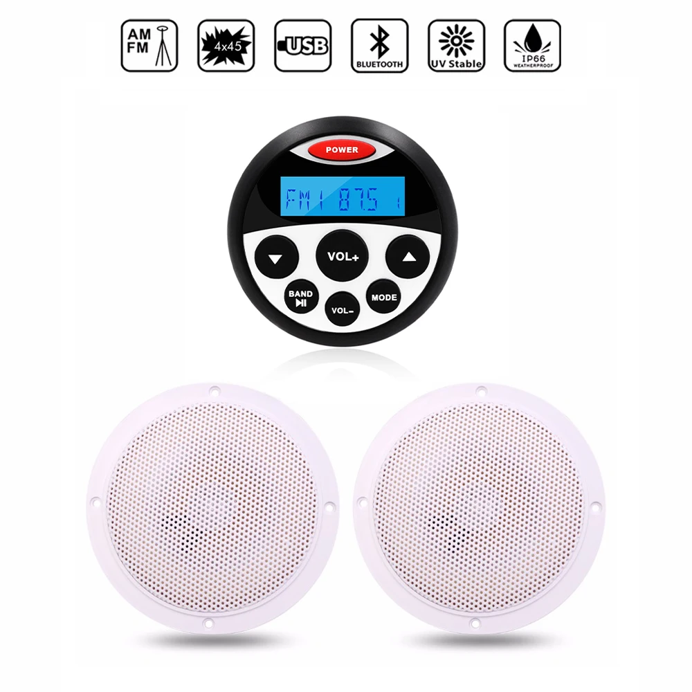 Водонепроницаемый морской Bluetooth стерео радио аудио FM AM приемник MP3 плеер + 4 inch