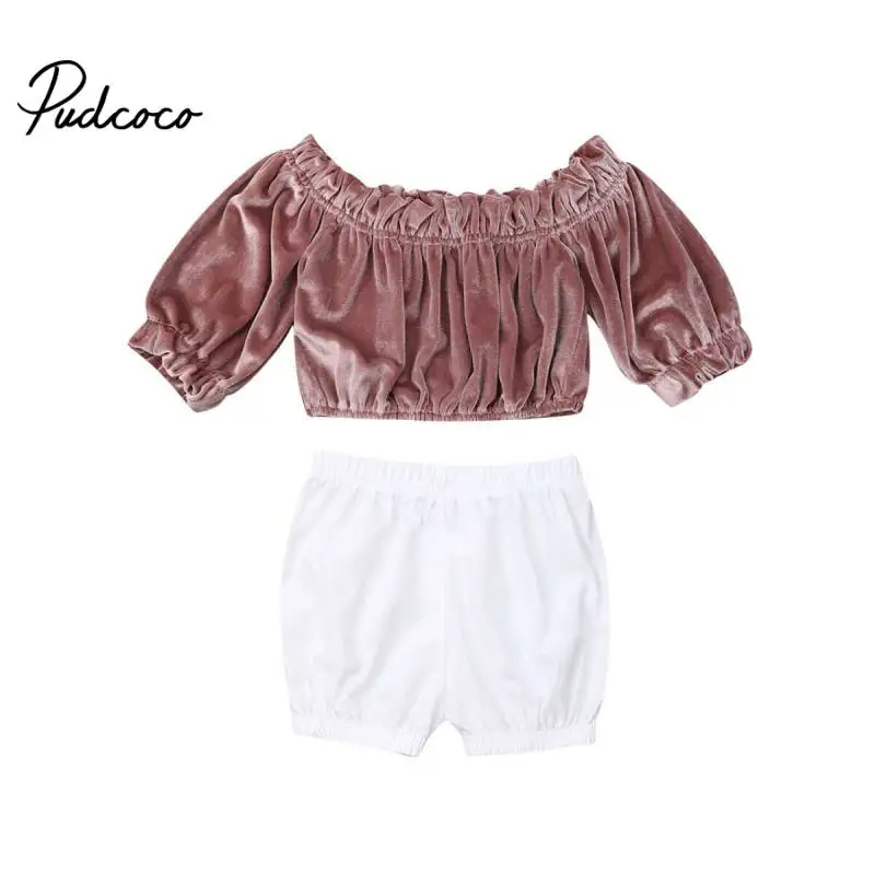 Бархатный комплект одежды для новорожденных девочек модная Однотонная футболка