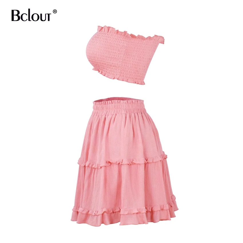 Bclut/розовый женский комплект 2 шт. укороченный топ без рукавов и юбка с оборками