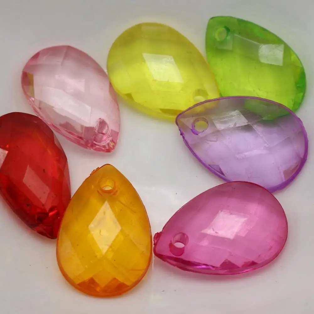 

50 Mixed Color Transparent Acrylic Faceted Teardrop Pendants 20X14mm Top Drilled