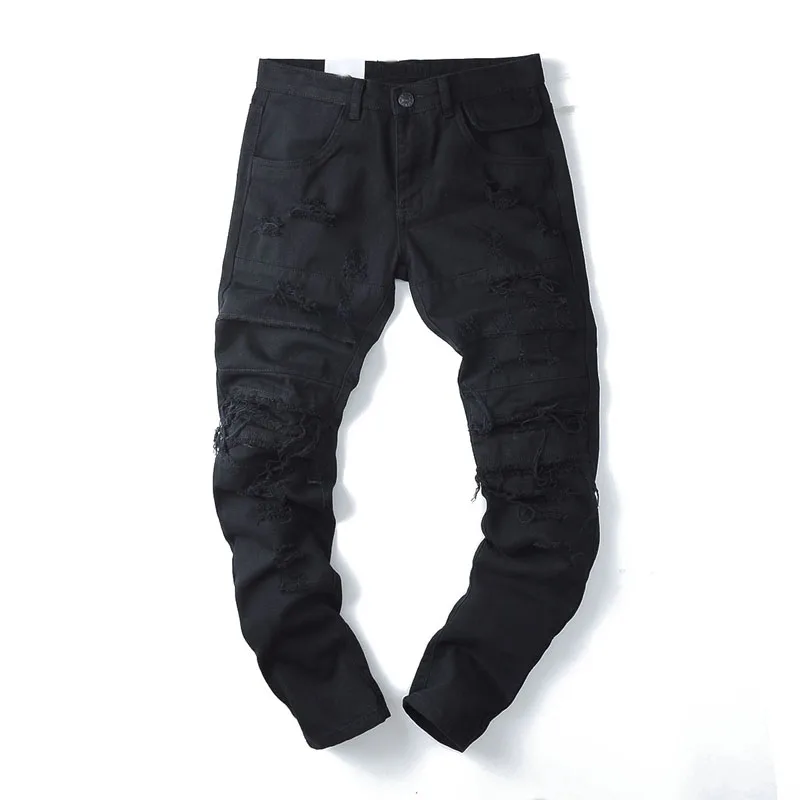 black jeans Темные иконы рваные джинсы мужские облегающие джинсовые штаны хип-хоп джинсовые брюки мужские брюки уличная одежда - Цвет: black jeans