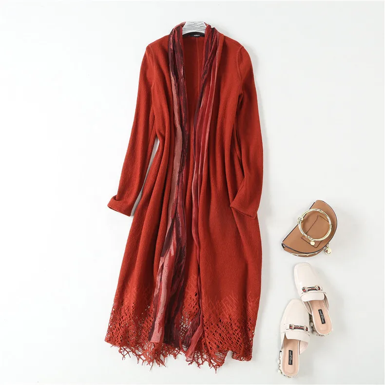 Женское длинное шерстяное пальто свободное шелковые шарфы оригинальное платье