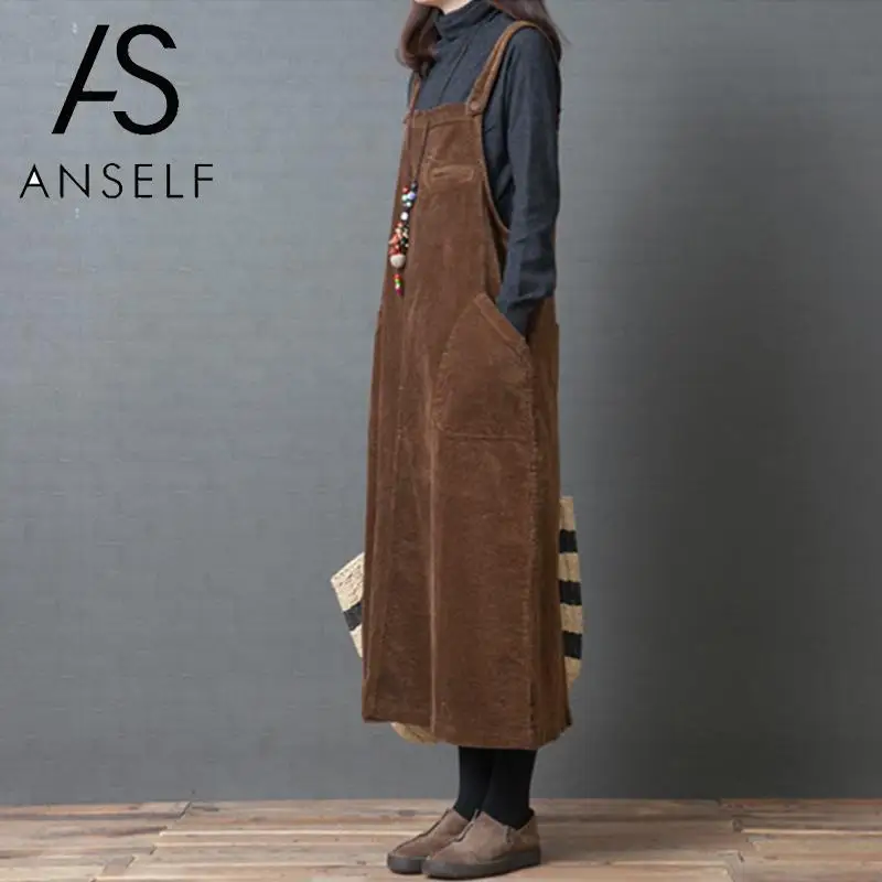 Женское вельветовое платье ANSELF Повседневное средней длины с карманами на