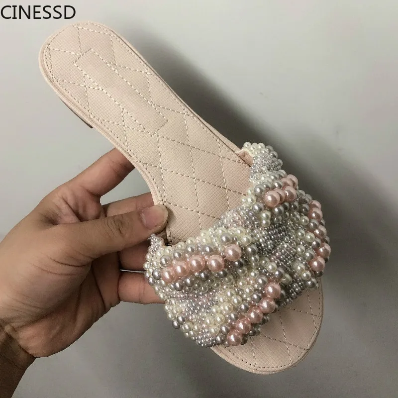 Женские шлепанцы из натуральной кожи с бусинами сандалии ручной работы на