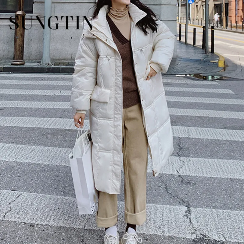 Sungtin Длинная утепленная парка с капюшоном пальто для женщин Зимняя теплая