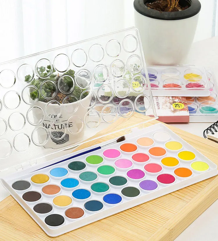 12/16/18/28/36 color solid gouache watercolor powder paint set with water brush pen portable watercolor paint drawing