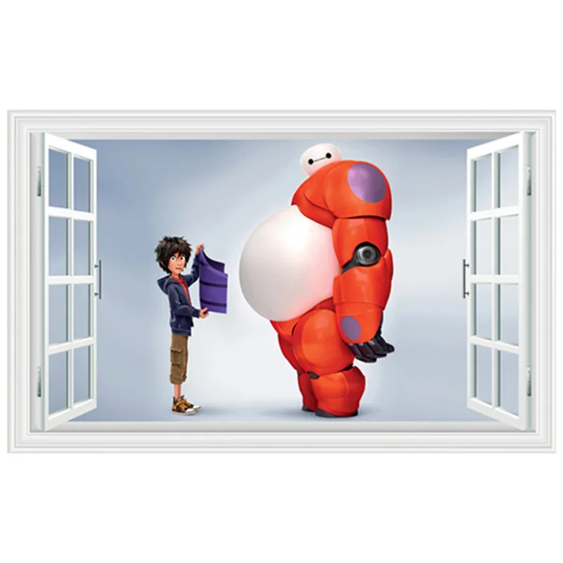 3d Поддельные художественные настенные виниловые наклейки Baymax на окно украшение