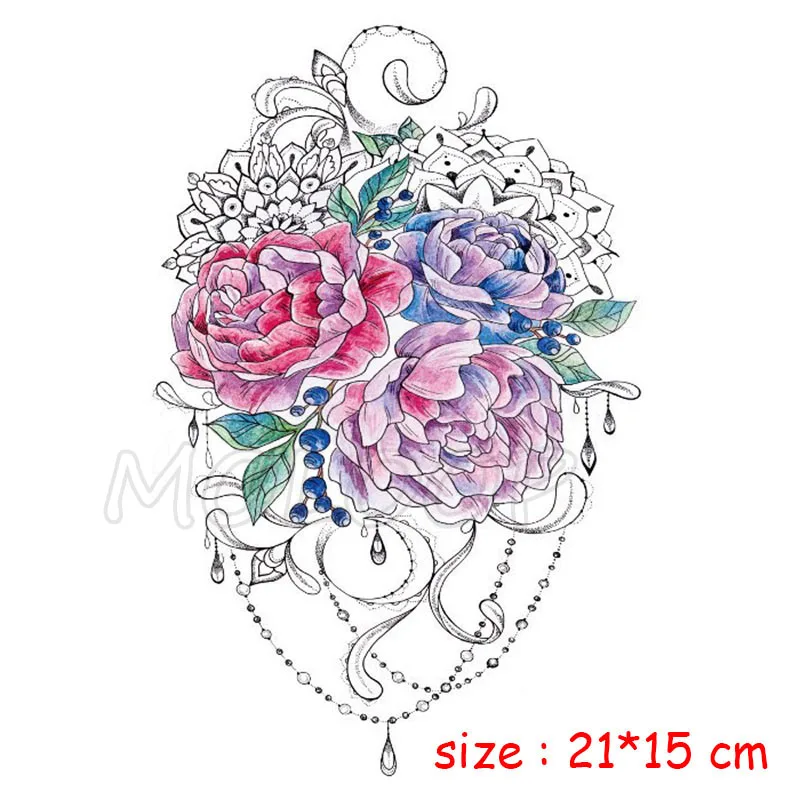 

Temporary Fake tattoo pink flower totem classical key leaf tatoo sticker waterproof tatto chest back leg belly for girl woman