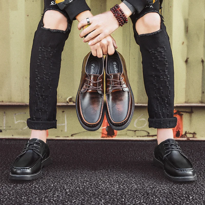 Туфли мужские кожаные деловые резиновая дышащая обувь классические для офиса