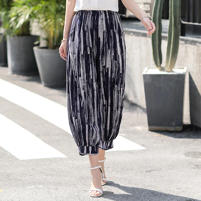 Брюки султанки женские пляжные с завышенной талией повседневные брюки шаровары