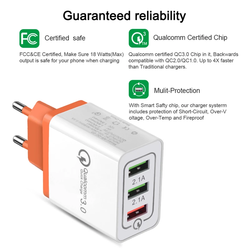 Мощное зарядное устройство с 3 Usb-портами QC 0 настенный адаптер для быстрой