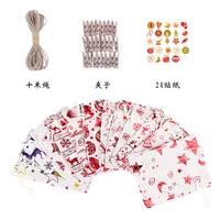 mixed 24pcsset printing linen cotton christmas gift bag candy biscuits bag christmas tree decorations new year 2022 presents
