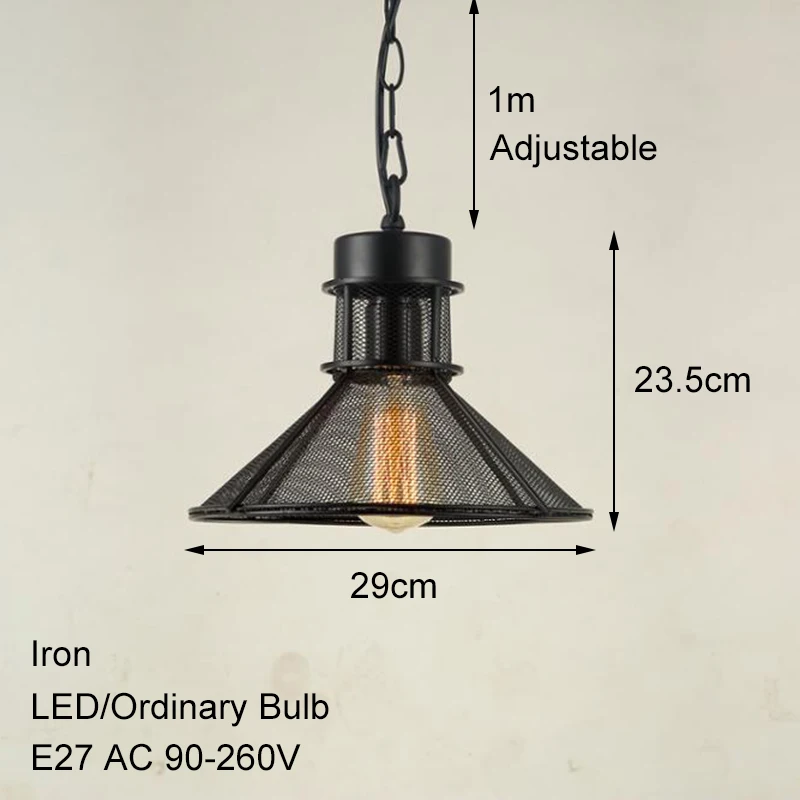 Подвесная лампа E27 в американском стиле с зонтиком и сеткой современное