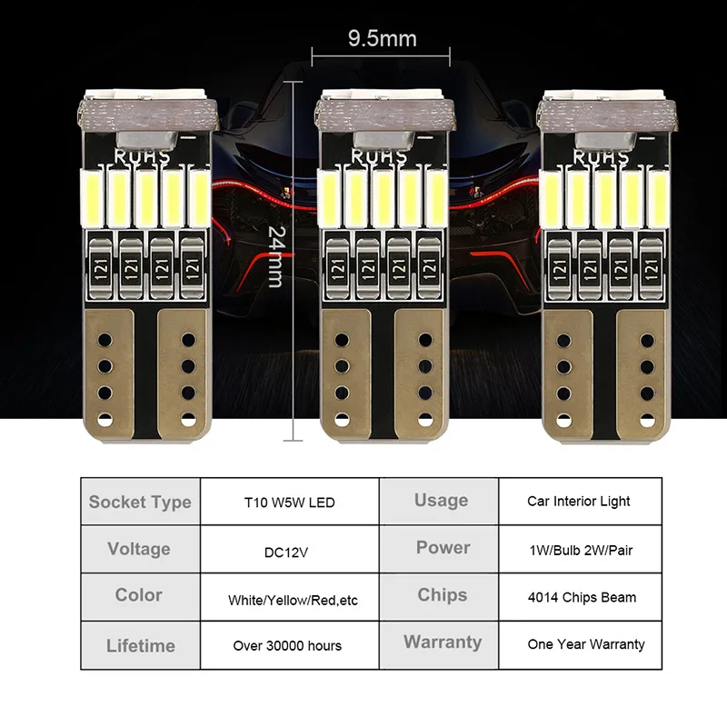 ANMINGPU 10 шт. автомобильная светодиодная сигнальная лампа W5W Светодиодная 4014SMD T10 Led