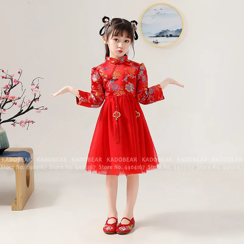 Традиционное китайское платье для маленьких девочек с вышивкой Hanfu Cheongsam детское