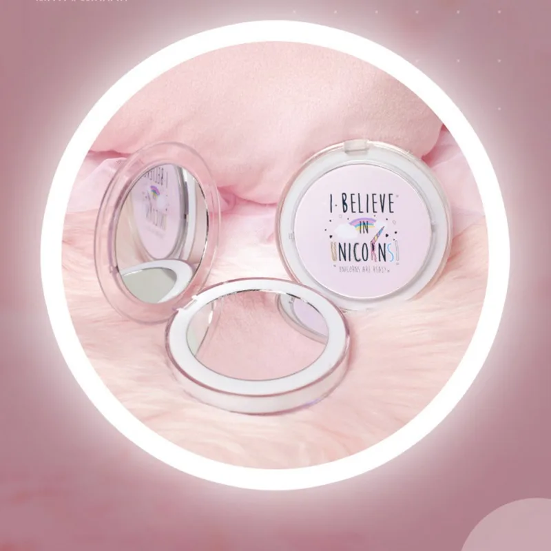 LED Mini Round Mirror Compact For Makeup Pocket Face Cosmetic Lip Portable Travel Lighting Folding | Красота и здоровье