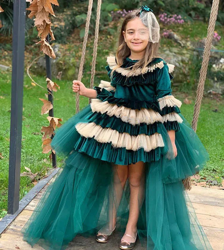 

New Princess Girls Long Sleeve Birthday Dress Christmas Party Gown Children Flower Girls Dress