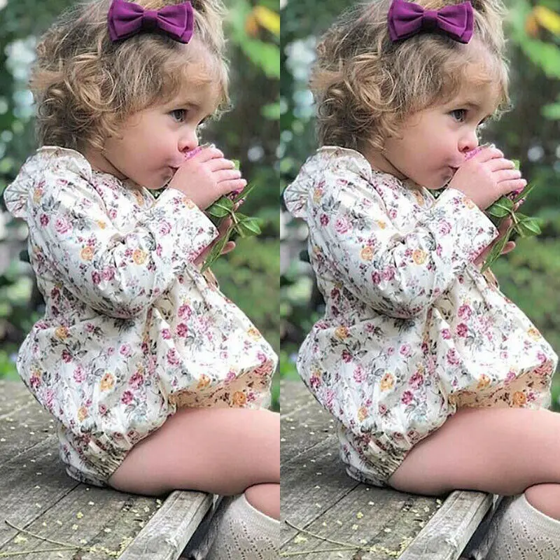 Одежда для новорожденных девочек цветочный комбинезон с оборками длинным