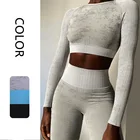 Комплект спортивный женский бесшовный, укороченный топ и леггинсы с высокой талией