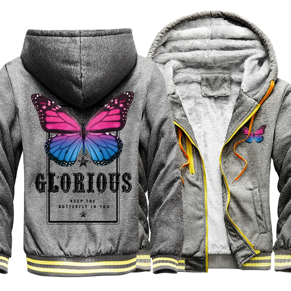 

Funny Color Butterfly Cool Hoodie Warm Coat Zipper Mens Streetwear 2020 Winter Loose Jacket Thick Hip Hop Fashion Hooded Male