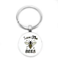 2019 childrens jewelry hanging bee punk bee collecting honey logo glass cabochon pendant keychain jewelry gift