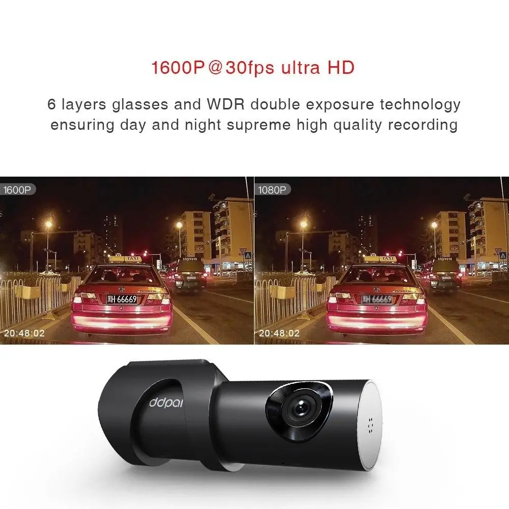 DDPai Mini3 Автомобильный HD 1600P видеорегистратор Встроенный 32G eMMC камера хранения