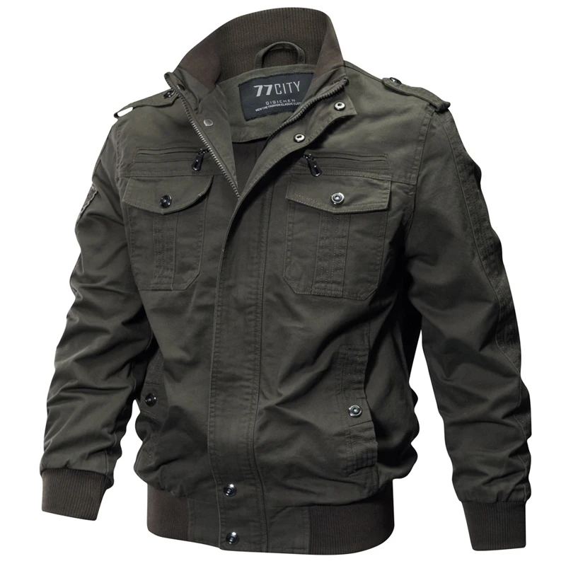 Куртка-бомбер мужская хлопковая в стиле милитари повседневная пилотная куртка