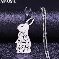 2022 paper cut rabbit stainless steel charm necklace for women silver color necklace jewelry colier femme n4217s01