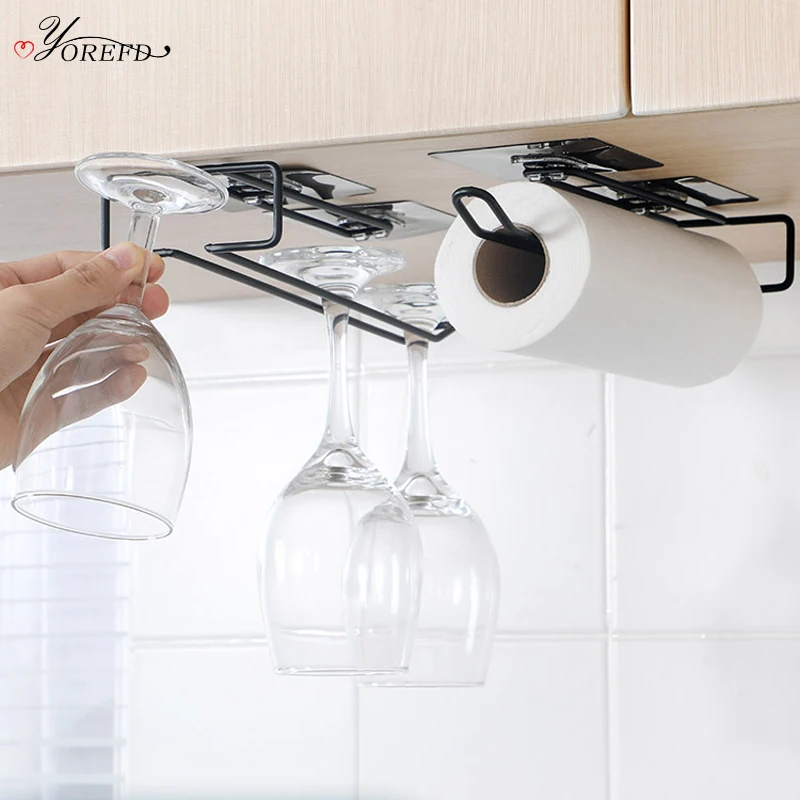 

OYOREFD Creative Wall Mounted Kitchen Racks Holders Cup Rack Kitchen Rolling Paper Holder Multi-function Kitchen Cabinet Storage